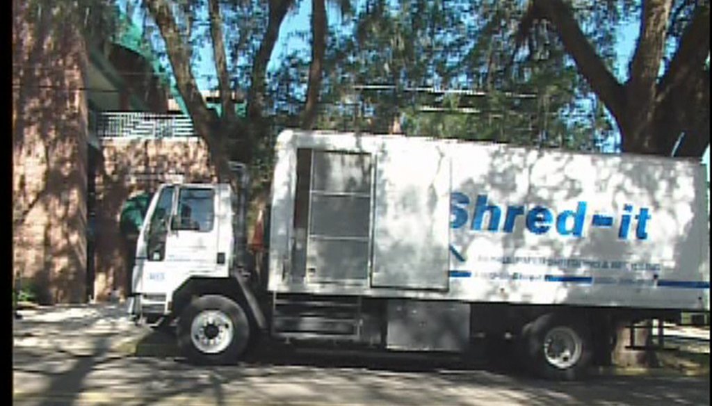 The Shred-It truck outside RPOF headquarters, documented by the Capitol News Service