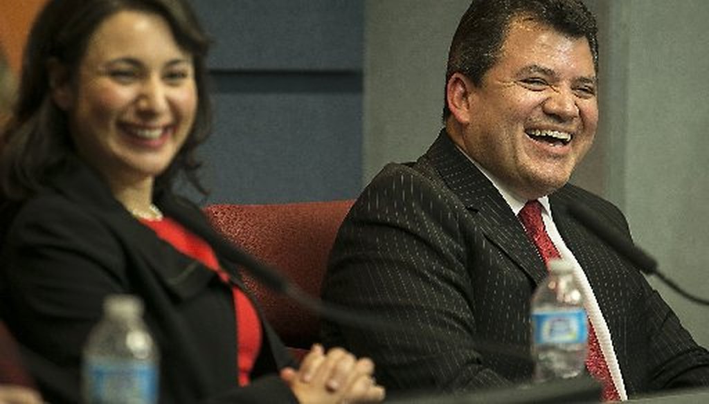 Gina Hinojosa (left), president of the Austin school board, made a teacher pay claim that came out Half True (Austin American-Statesman photo, Rodolfo Gonzalez).