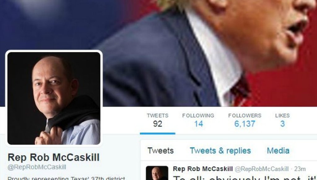 Here's what the Twitter feed for a fake Texas congressman looked like before it was closed in February 2017 (screenshot, cachedview.com, Feb. 14, 2017).