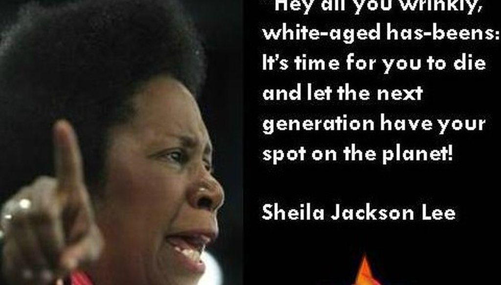 Here's our cropped version of a Facebook meme featuring U.S. Rep. Sheila Jackson Lee, D-Houston. We found no sign of her saying this (Facebook post, shared Feb. 7, 2015).