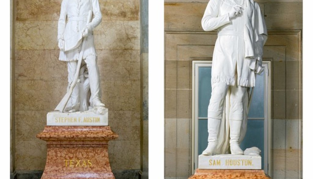 A Texan's claim about the statues of Stephen F. Austin and Sam Houston in the U.S. Capitol touched off a PolitiFact Texas fact-check (Architect of the Capitol photos).