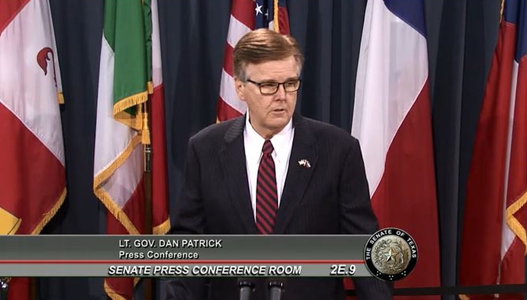 Lt Gov. Dan Patrick made an untenable claim about homeowner savings in remarks to reporters May 17, 2017 (screen shot).