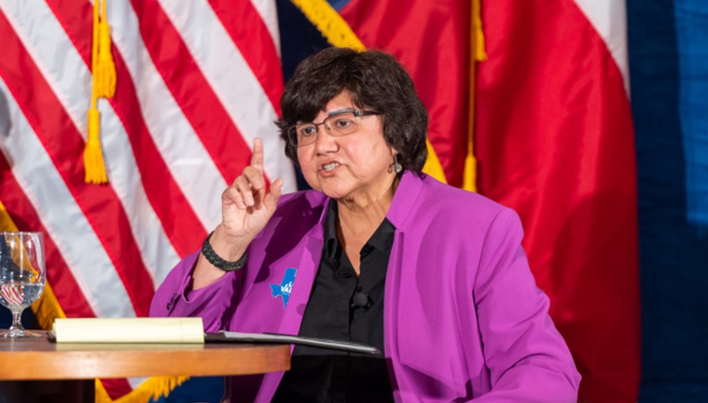 Lupe Valdez, shown here in a May 2018 pre-runoff debate with Andrew White, later made a Mostly True claim about how Texas ranks for health care and health insurance coverage (James Stacy/Austin American-Statesman, May 11, 2018).