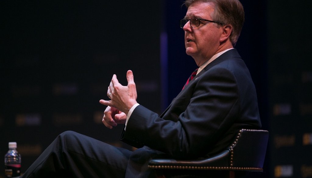 Dan Patrick, the Texas lieutenant governor, is interviewed by Abby Livingston of the Tribune on Oct. 16, 2015 (Tribune photo, Spencer Selvidge).