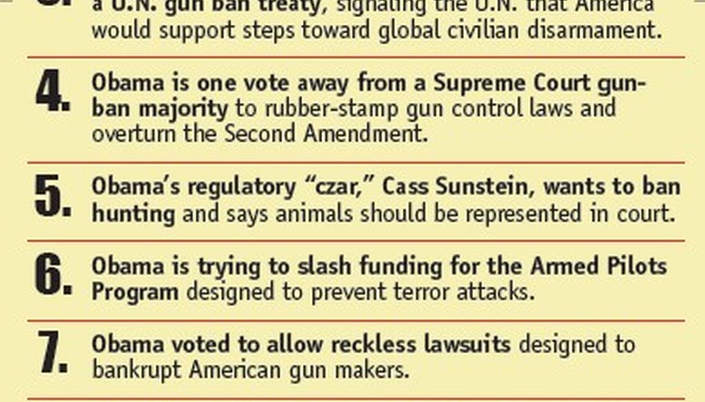 The NRA's "Ten Reasons Why Obama is Bad News for the Second Amendment."