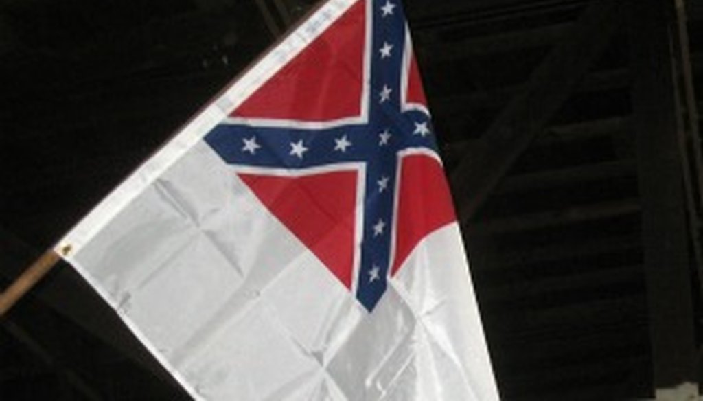 The second national flag of the Confederacy as displayed at the Texas Military Forces Museum, Camp Mabry, Austin (photo by W. Gardner Selby, Austin American-Statesman).