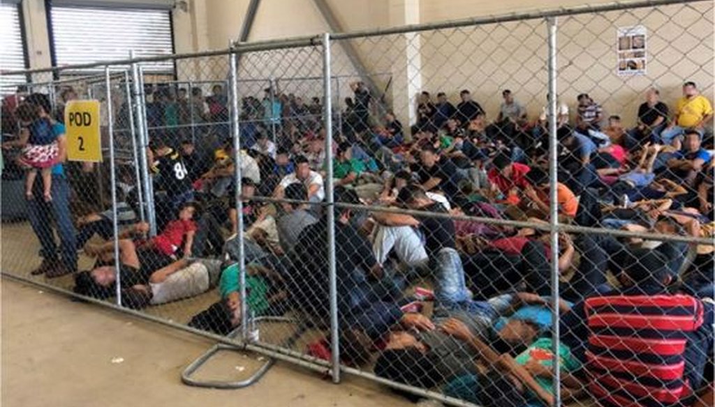 Migrant families crowd into chain-link enclosures on June 10, 2019, at U.S. Border Patrol’s McAllen, Texas, station. (Department of Homeland Security via Storyful)
