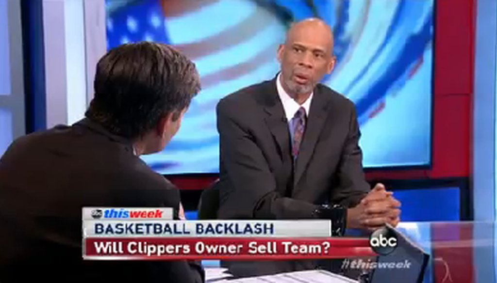 Kareem Abdul-Jabbar appeared on ABC's "This Week" on May 4, 2014.
