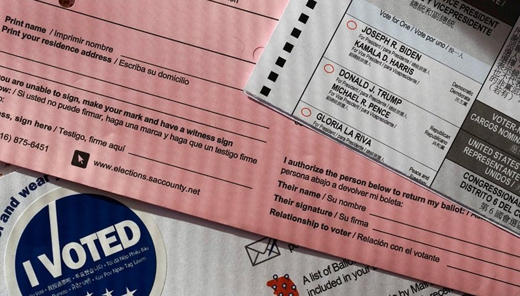 A ballot, one of many sent to every California voter, shows the portion where the voter would have to authorize another person to deposit it on their behalf, is seen in Sacramento, Calif., Thursday, Oct. 15, 2020.