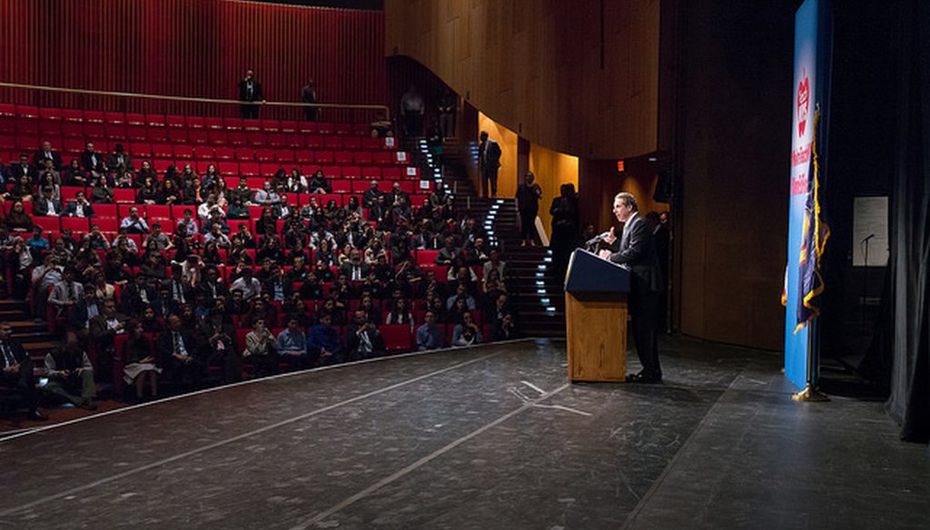 Gov. Andrew M. Cuomo delivers remarks at a rally of students for the Orthodox Union on Mar. 1, 2017 (Courtesy: Cuomo's Flickr page)