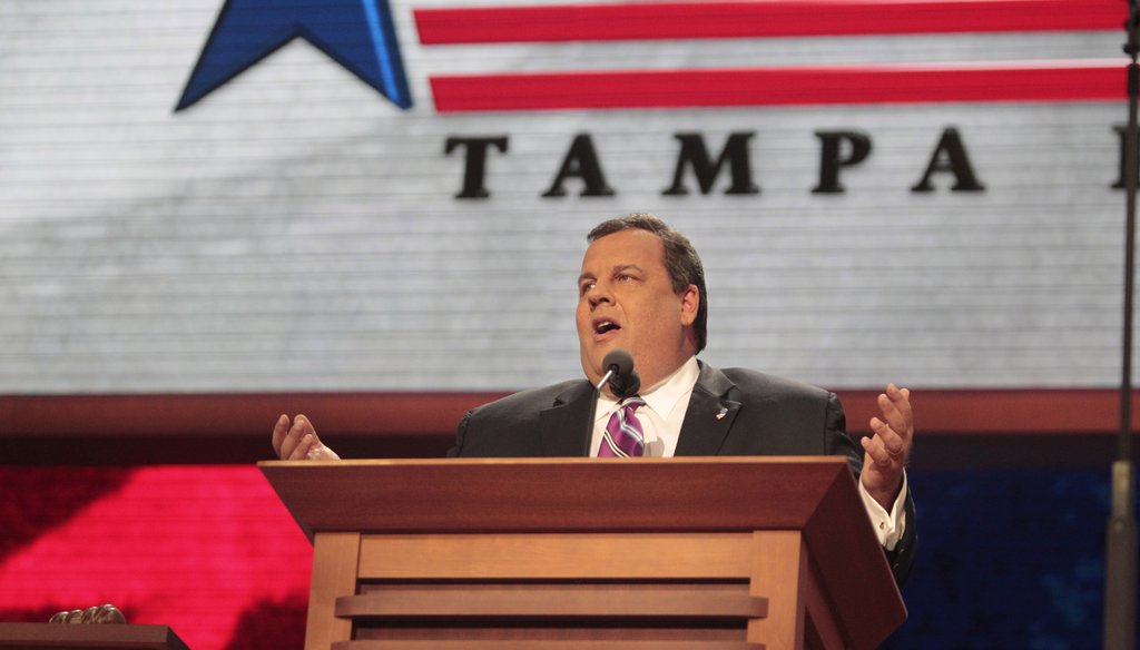 Gov. Chris Christie delivers his keynote address at the Republican National Convention.
