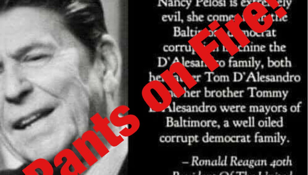 A Facebook post wrongly claimed that former president Ronal Reagan called U.S. House Speaker Nancy Pelosi evil.