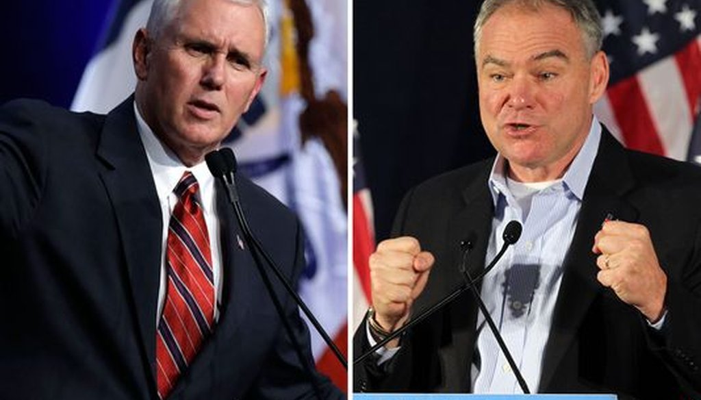 Mike Pence and Tim Kaine give speeches in a composite of photos (Associated Press)