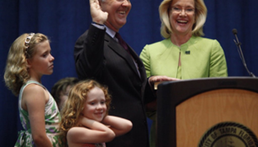 Tampa Mayor Bob Buckhorn takes the oath of office in April 2011.