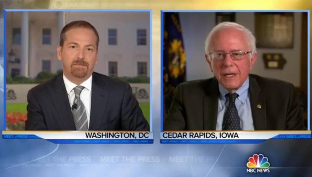 U.S. Sen. Bernie Sanders, I-Vt., takes questions from "Meet the Press" host Chuck Todd on Aug. 16, 2015, about his Democratic presidential bid. (Screengrab of NBC video)