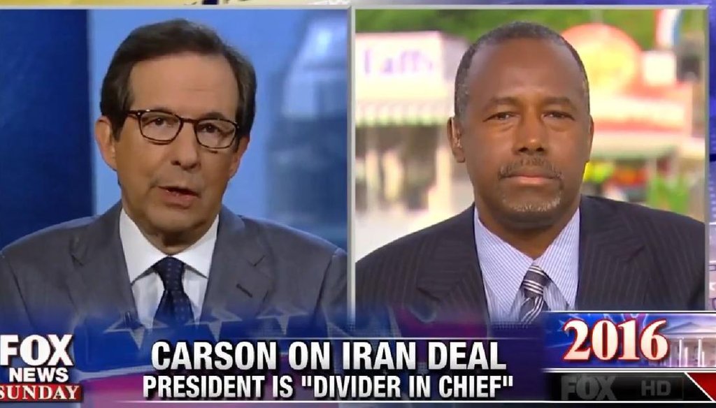 GOP presidential candidate and former neurosurgeon Ben Carson explains his views on tax policy to "Fox News Sunday" host Chris Wallace on Aug. 16, 2015.