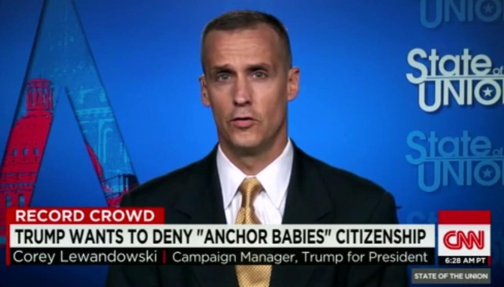 Donald Trump campaign manager Corey Lewandowski explains why Trump wants to end birthright citizenship in an Aug. 23, 2015, interview with CNN's Jim Acosta. (Screengrab)