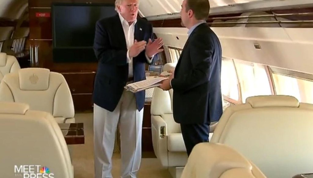 NBC's Chuck Todd interviews Donald Trump on the billionaire's plane for the Aug. 16, 2015, edition of "Meet the Press." (Screengrab)