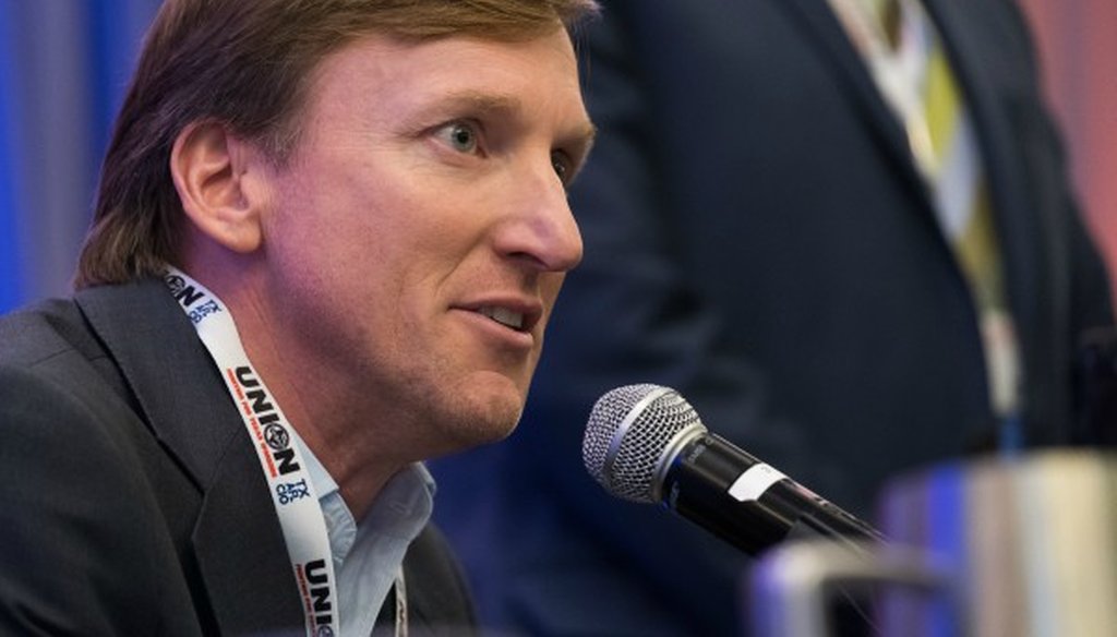 Andrew White, speaking here to the Texas AFL-CIO in January 2018, has said Texas schools rank 43rd nationally. MOSTLY TRUE, we found (photo by Mark Matson for the Austin American-Statesman).