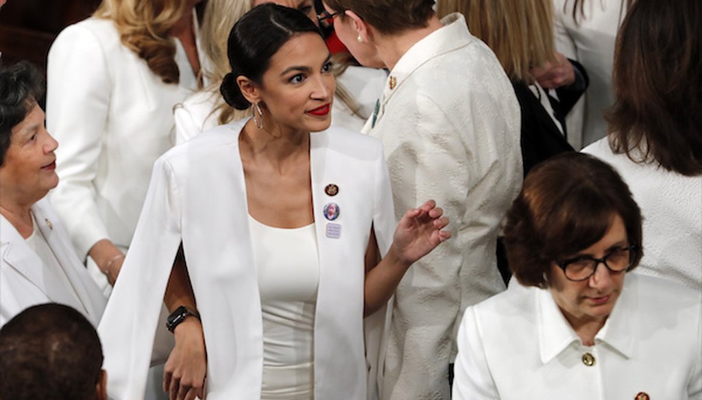 U.S Rep. Alexandria Ocasio-Cortez, D-N.Y., arrives before President Donald Trump delivers his State of the Union address on Tuesday, Feb. 5, 2019 (AP)