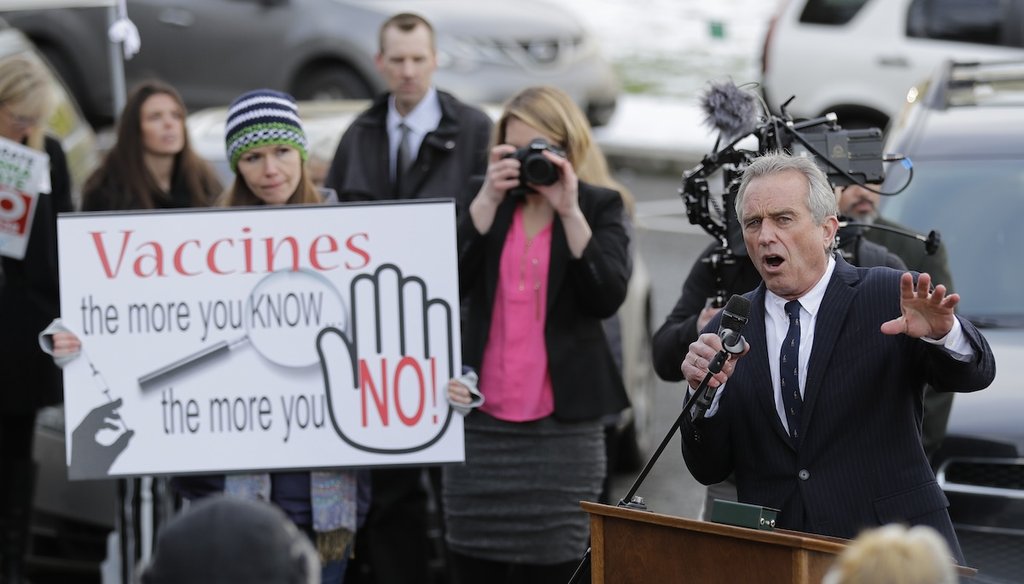 Robert Kennedy Jr., right, speaks at a rally on Friday, Feb. 8, 2019, at the Capitol in Olympia, Wash. (AP)