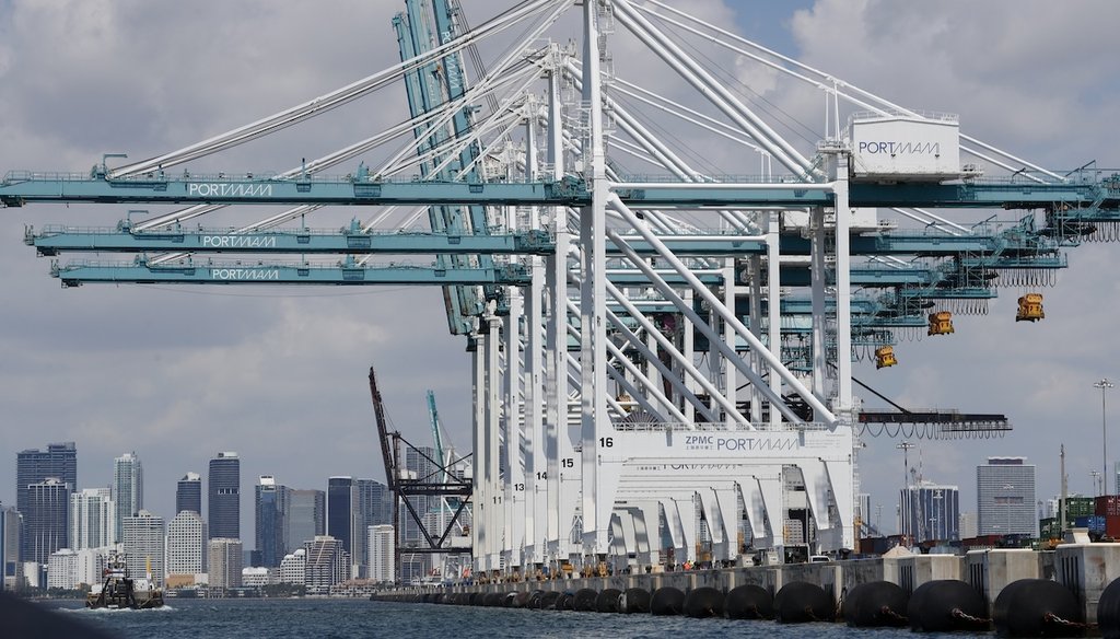 Large cranes for unloading container ships at PortMiami in Florida. (AP)