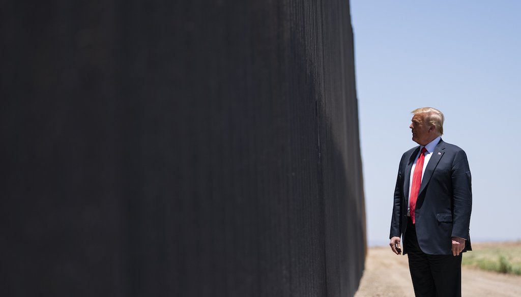 President Donald Trump tours a section of the border wall, June 23, 2020, in San Luis, Ariz. (AP)