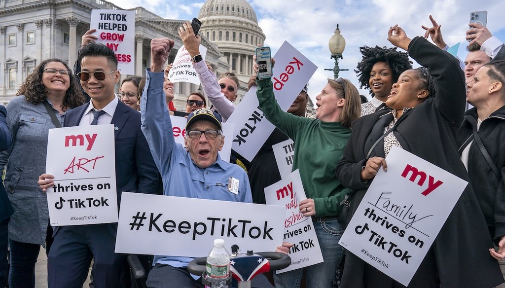 Supporters of TikTok rally at the Capitol in Washington, Wednesday, March 22, 2023. The House holds a hearing Thursday, with TikTok CEO Shou Zi Chew on the platform's consumer privacy and data security practices and impact on kids. (AP)