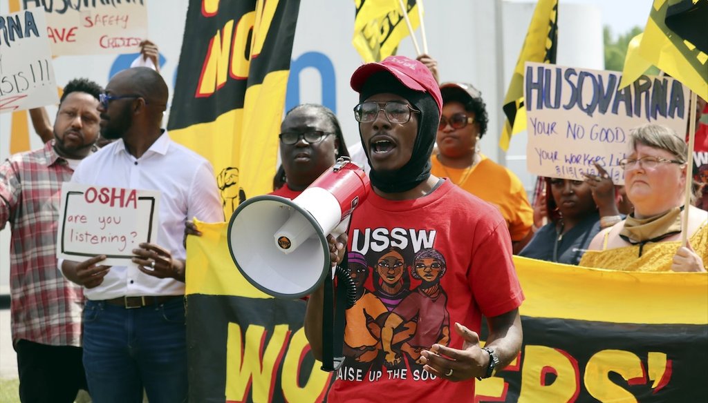 Workers strike at a Ryder System Inc. warehouse in Columbia, S.C., on April 4, 2023. A union accuses a South Carolina regulatory agency of neglecting inspections of industries with predominantly Black workers. (AP)