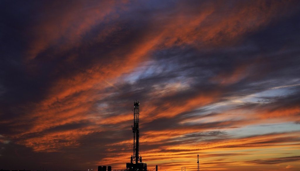 Oil drilling rigs at sunset in El Reno, Okla., in 2022. (AP)