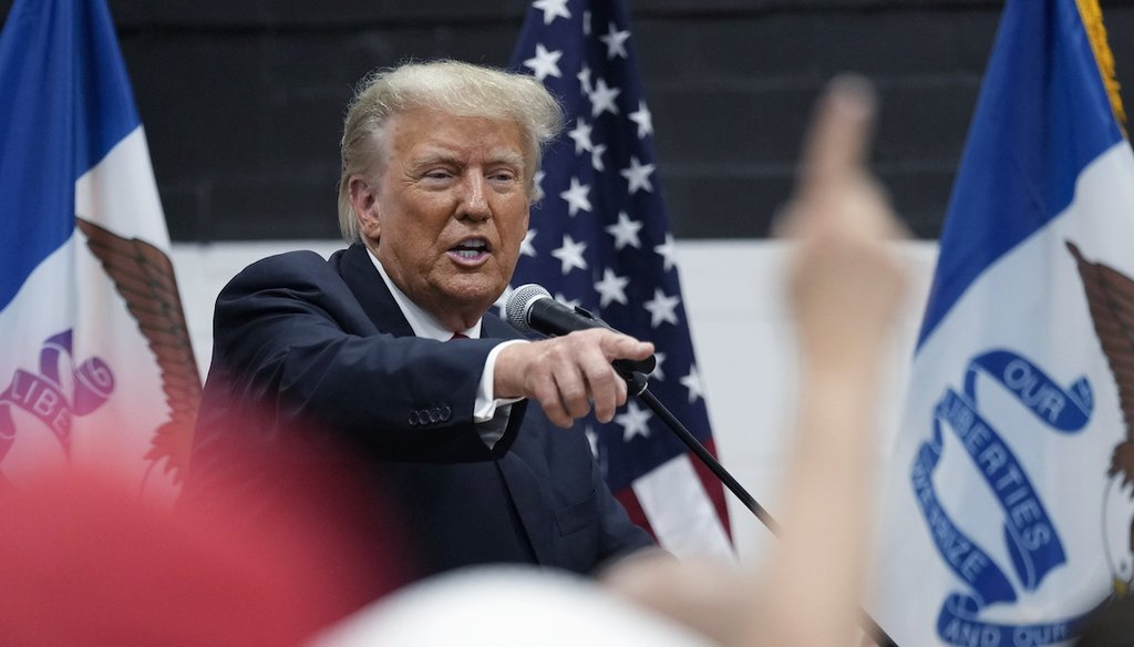 Former President Donald Trump visits with campaign volunteers at the Grimes Community Complex Park, June 1, 2023, in Des Moines, Iowa. (AP)