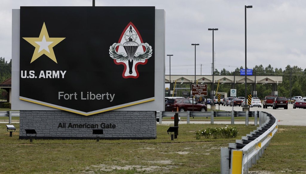 The new Fort Liberty sign is displayed outside the base on June 2, 2023 in North Carolina. (AP)