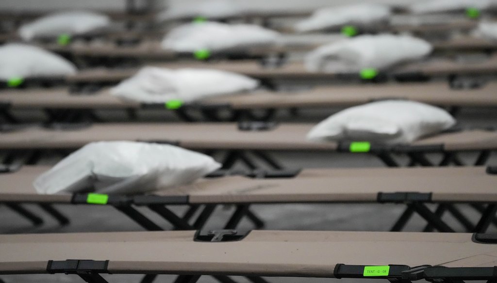 Cots set up inside a temporary homeless shelter in the Queens borough of New York City on Aug. 15, 2023. (AP)
