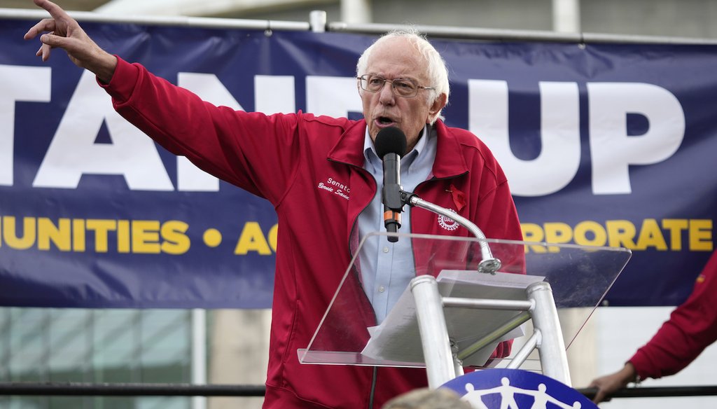 Sen. Bernie Sanders, I-Vt., addresses United Auto Workers members at a rally in Detroit on Sept. 15, 2023. (AP)