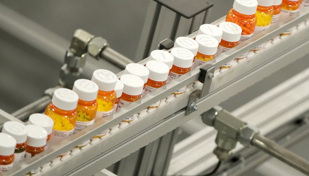 Bottles of medicine on a conveyor belt at a warehouse in Florence, N.J. (AP)