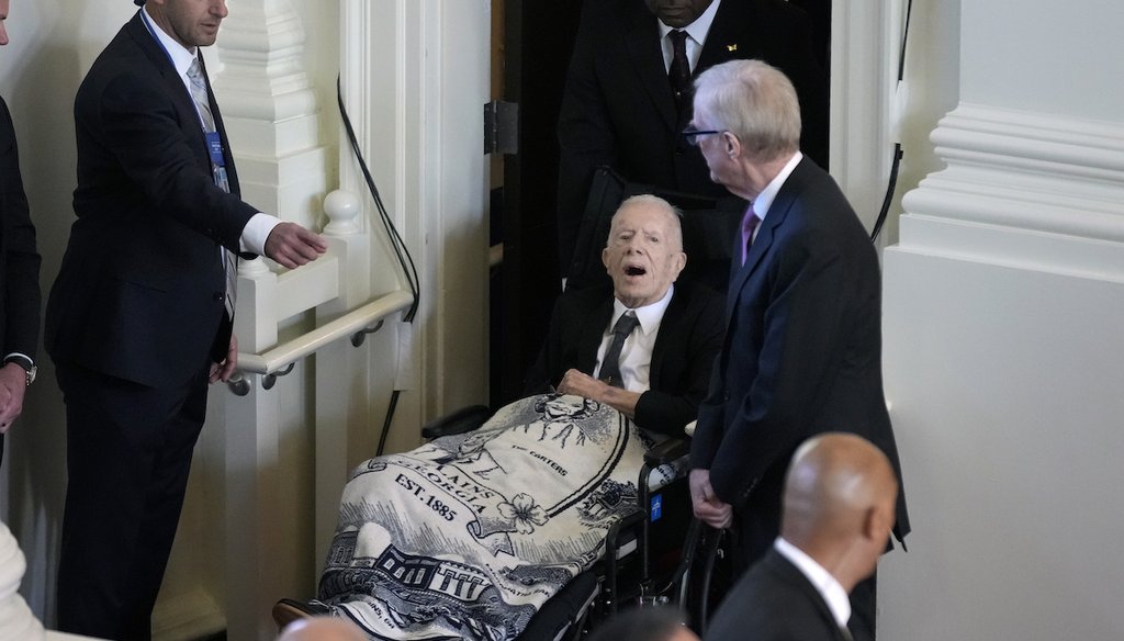 Former President Jimmy Carter attends a tribute service for his wife and former first lady Rosalynn Carter in Atlanta on Nov. 28, 2023. (AP)