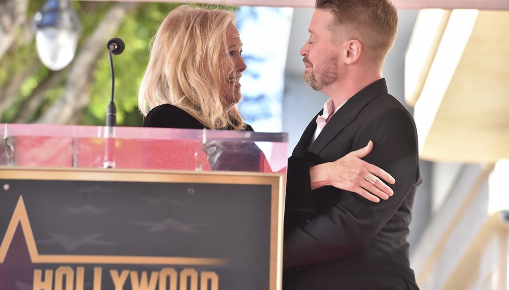 Catherine O'Hara, left, and Macaulay Culkin attend a ceremony honoring Culkin with a star on the Hollywood Walk of Fame on Friday, Dec. 1, 2023, in Los Angeles. (AP)