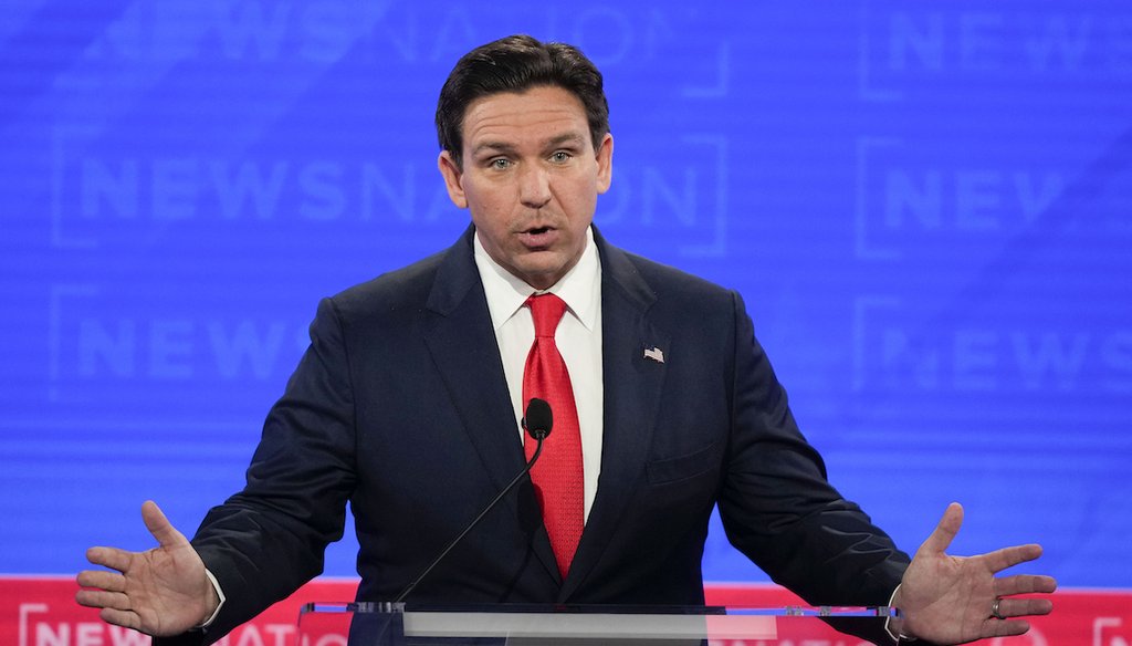 Republican presidential candidate Florida Gov. Ron DeSantis gestures during a Republican presidential primary debate hosted on Wednesday, Dec. 6, 2023, at the University of Alabama in Tuscaloosa, Ala. (AP)