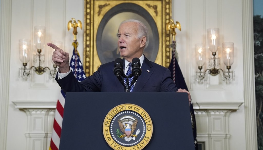 President Joe Biden speaks in the Diplomatic Reception Room of the White House, Feb. 8, 2024, in Washington. (AP)