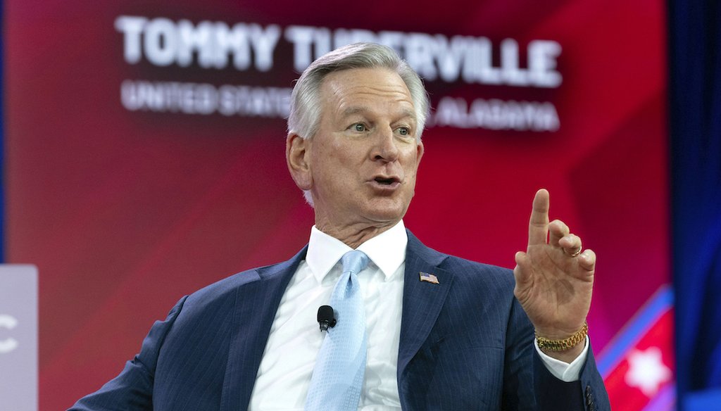 Sen. Tommy Tuberville, R-Ala., speaks Feb. 22, 2024, during the Conservative Political Action Conference, CPAC 2024, at the National Harbor in Oxon Hill, Md. (AP)