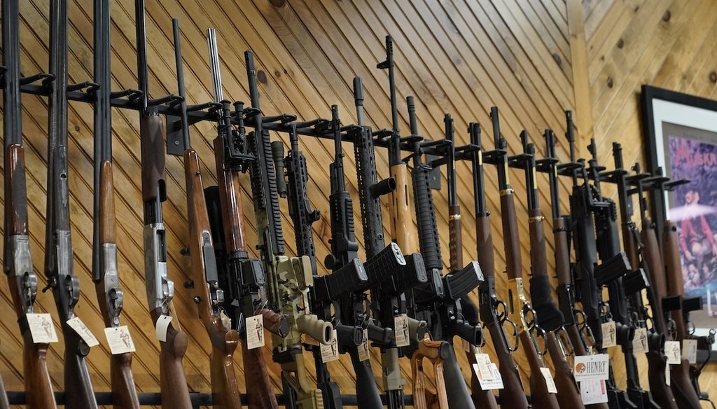 Guns displayed at a store in Auburn, Maine, in 2022. (AP)