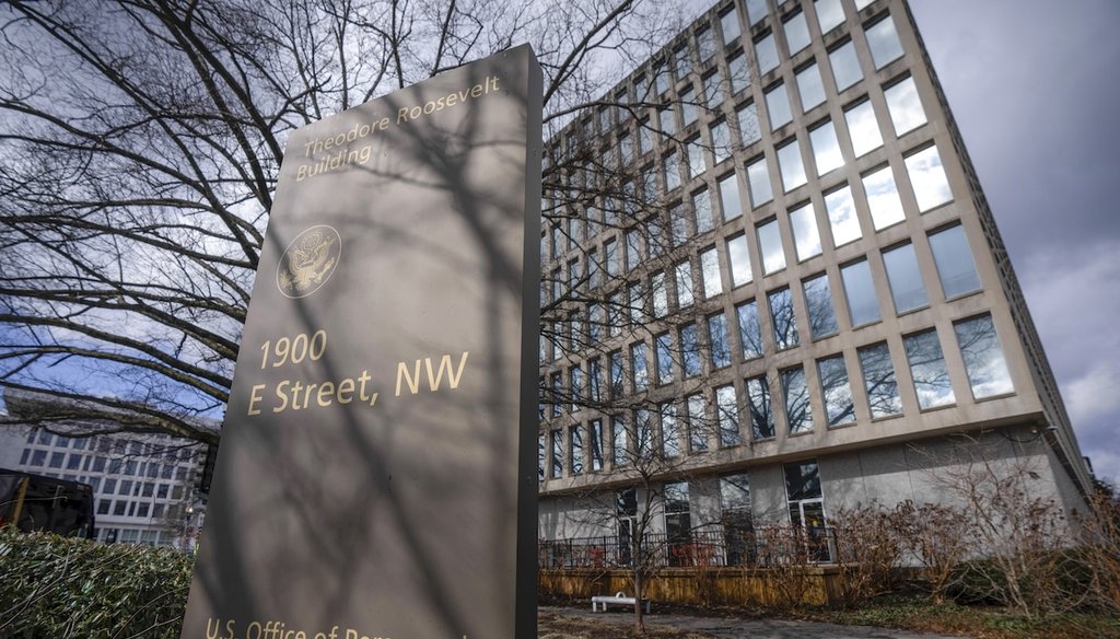 The Theodore Roosevelt Building in Washington, D.C, the headquarters of the Office of Personnel Management in 2024. (AP)