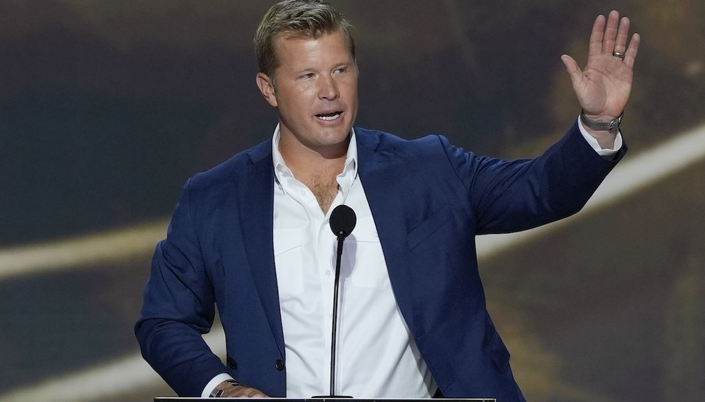 Montana Senate candidate Tim Sheehy speaking during the second day of the Republican National Convention in Milwaukee on July 16, 2024. (AP)