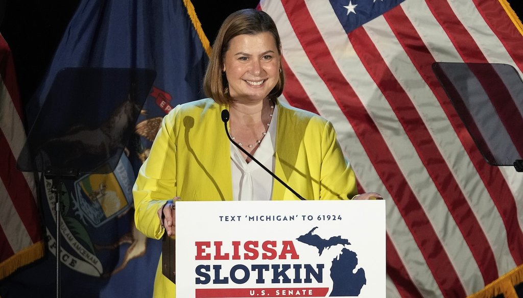 U.S. Senate candidate, Rep. Elissa Slotkin, D-Mich., speaks at a primary election night event in Detroit, Tuesday, Aug. 6, 2024. (AP)