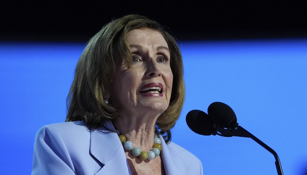 Rep. Nancy Pelosi, D-Calif., speaks during the Democratic National Convention, Aug. 21, 2024, in Chicago. (AP)