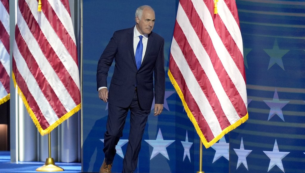 Sen. Bob Casey, D-Pa., walks on stage to speak during the Democratic National Convention Thursday, Aug. 22, 2024, in Chicago. (AP)