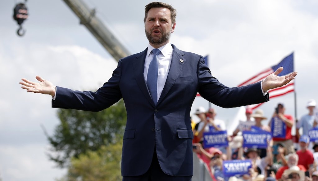 Republican vice presidential nominee J.D. Vance speaks Aug. 27, 2024, in Big Rapids, Mich. (AP)