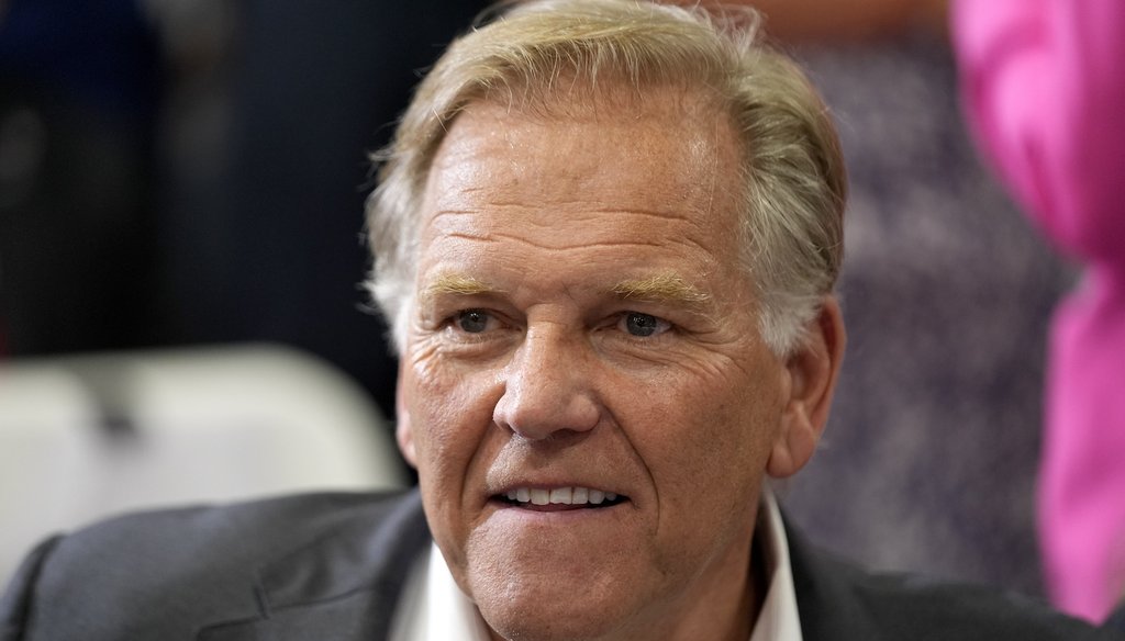 Mike Rogers, a Republican candidate for Michigan Senate, attends a campaign event for Republican presidential nominee Donald Trump on Aug. 29, 2024, in Potterville, Mich. (AP)