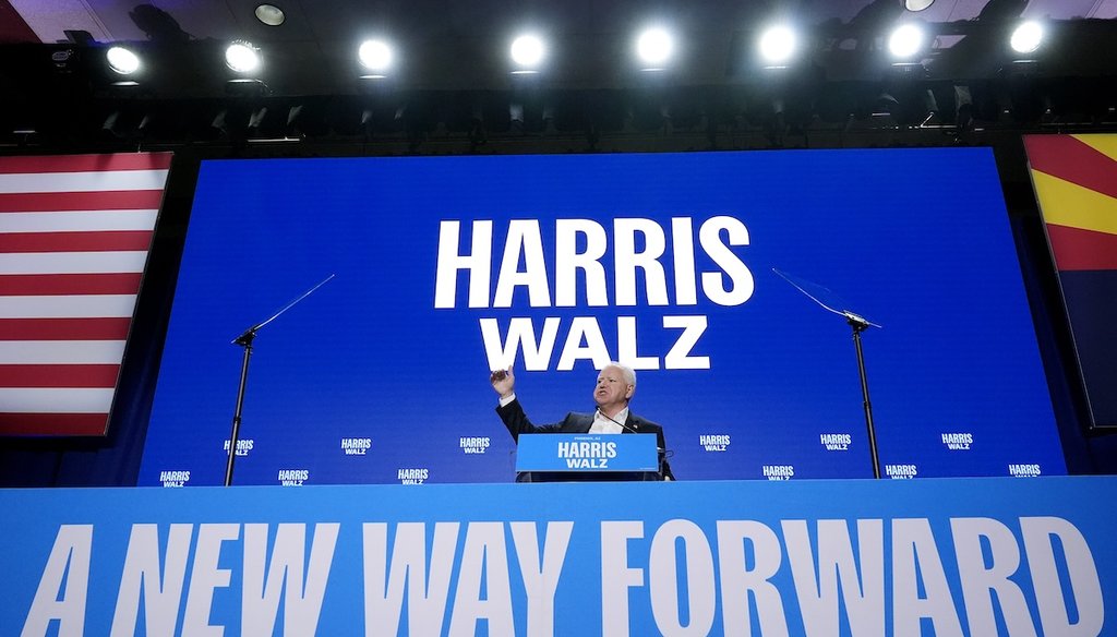 Democratic vice presidential candidate Minnesota Gov. Tim Walz speaks during a campaign event, Thursday, Sept. 12, 2024, in Grand Rapids, Mich. (AP)