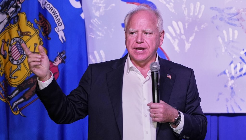 Democratic vice presidential candidate Tim Walz speaks Sept. 13, 2024, at the Whitewater Music Hall Brewing Co. in Wausau, Wis. (AP)